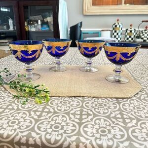 Cobalt Blue 24k Gold Trims‎ Mouthblown MEDICI Italy Glass Compote Dessert bowl